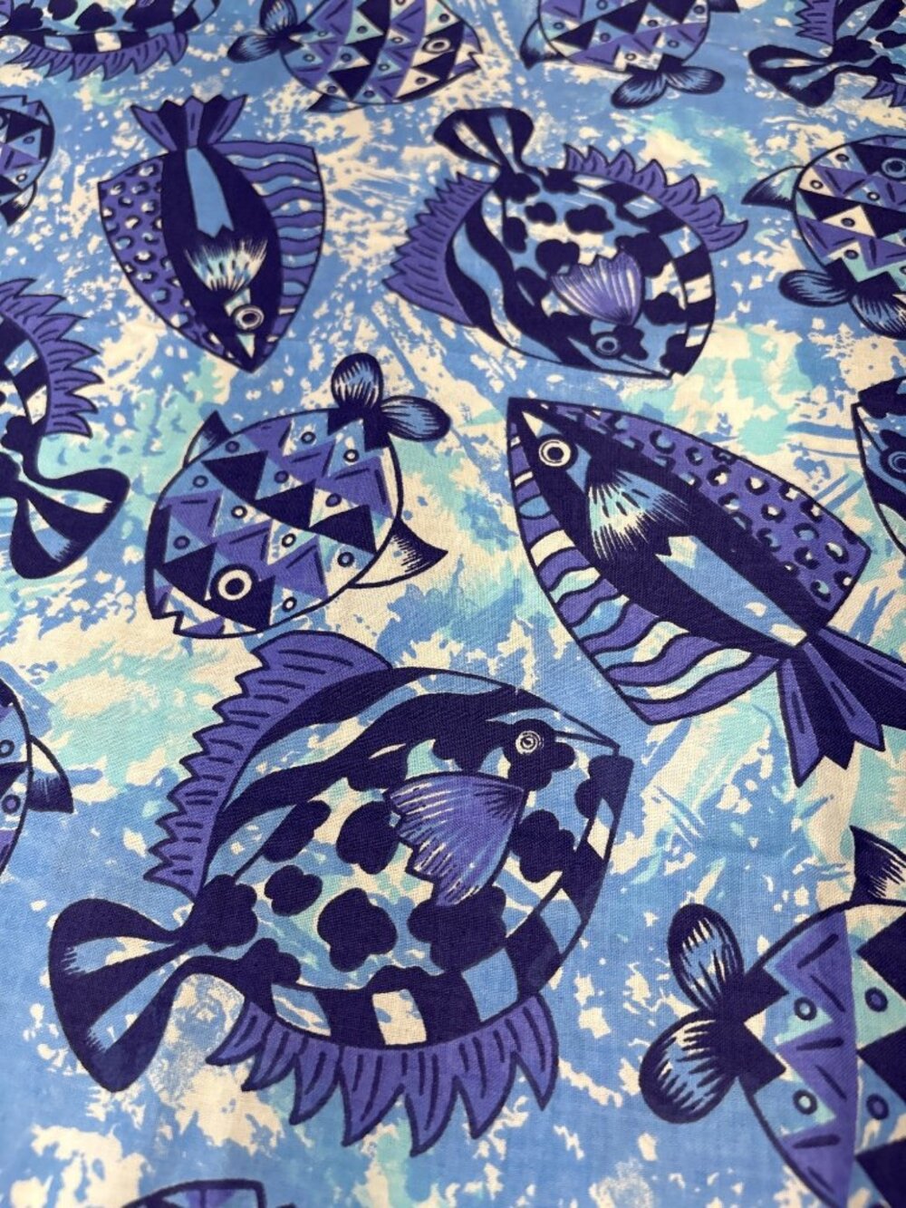 Blue Tropical Fish Print Cotton Fabric 16"x42" Bright Fun Aquatic Theme DIY